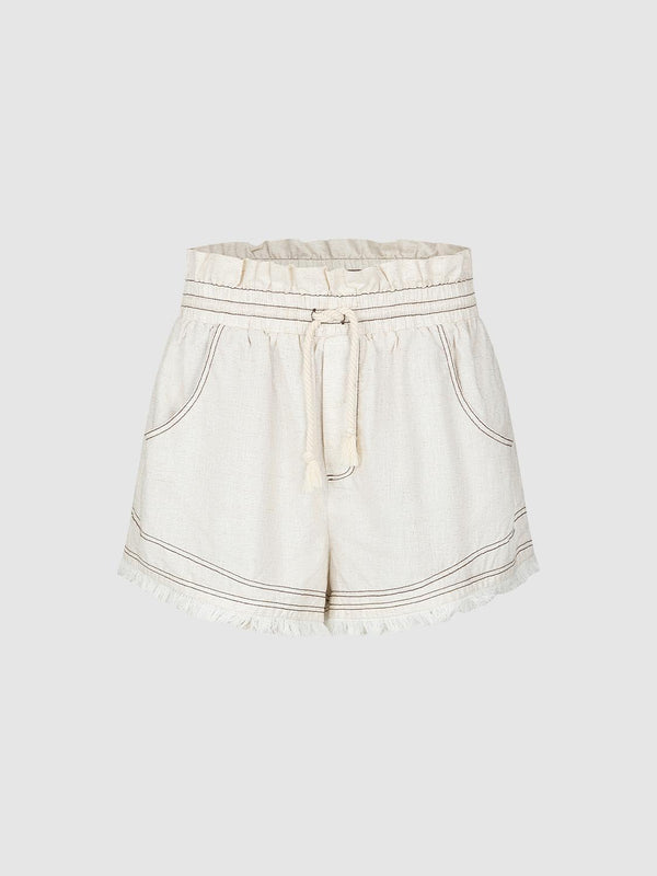 Ripped Hem Drawstring Spliced Shorts