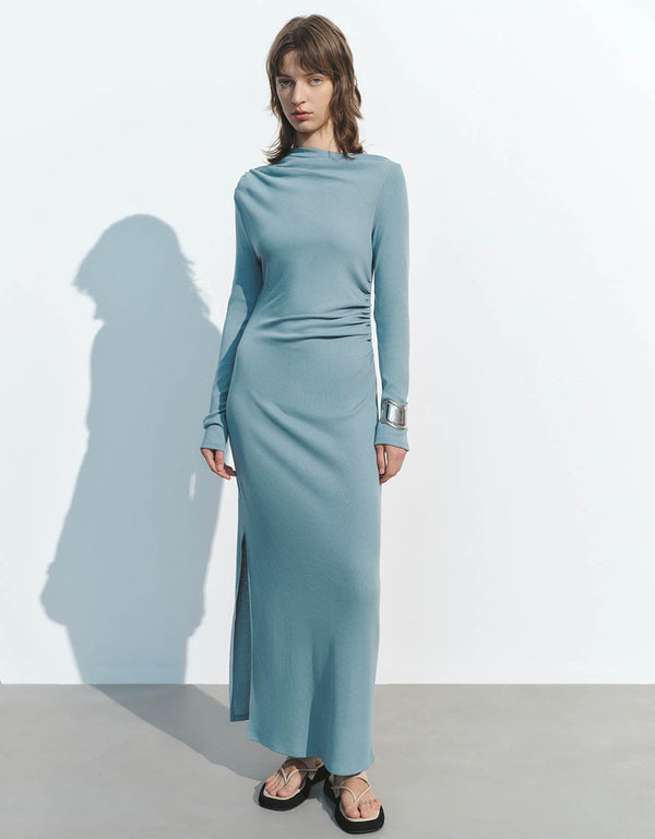 Ruched Crew Neck A-Line Dress