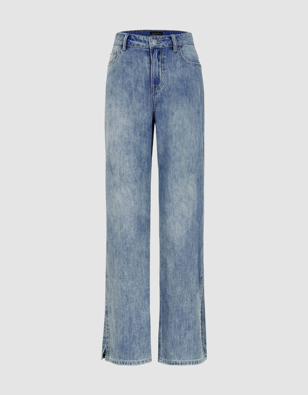 Split Hem Wide-Leg Jeans