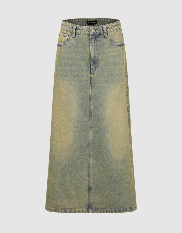 Midi A-Line Denim Skirt