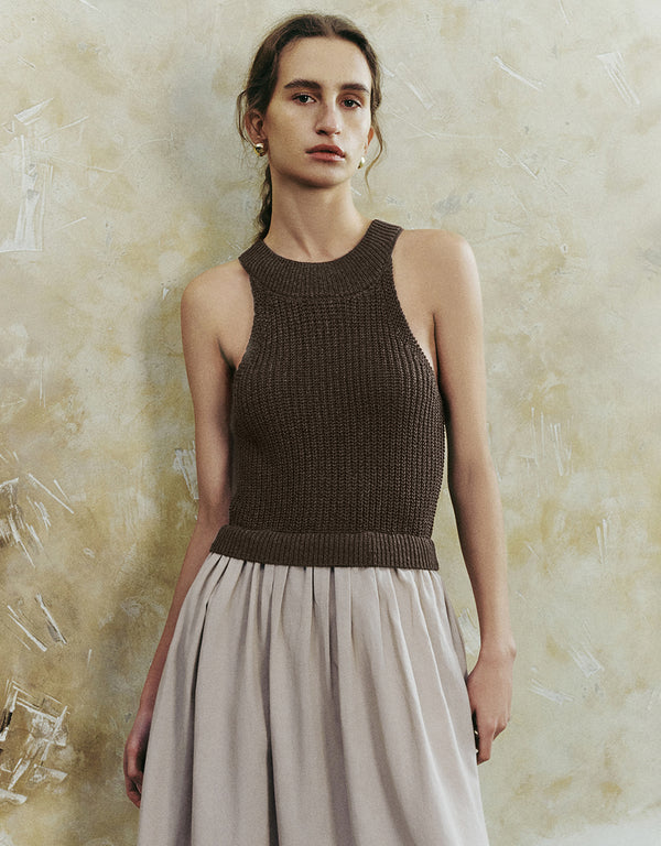 Sleeveless Crew Neck Knitted Dress