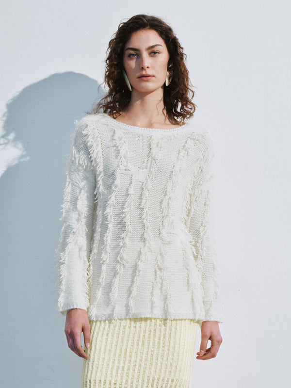 Fringed Crew Neck Knitted T-Shirts