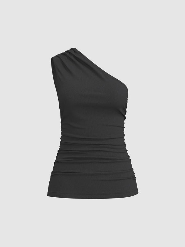 Cinched One Shoulder Sleeveless T-Shirts