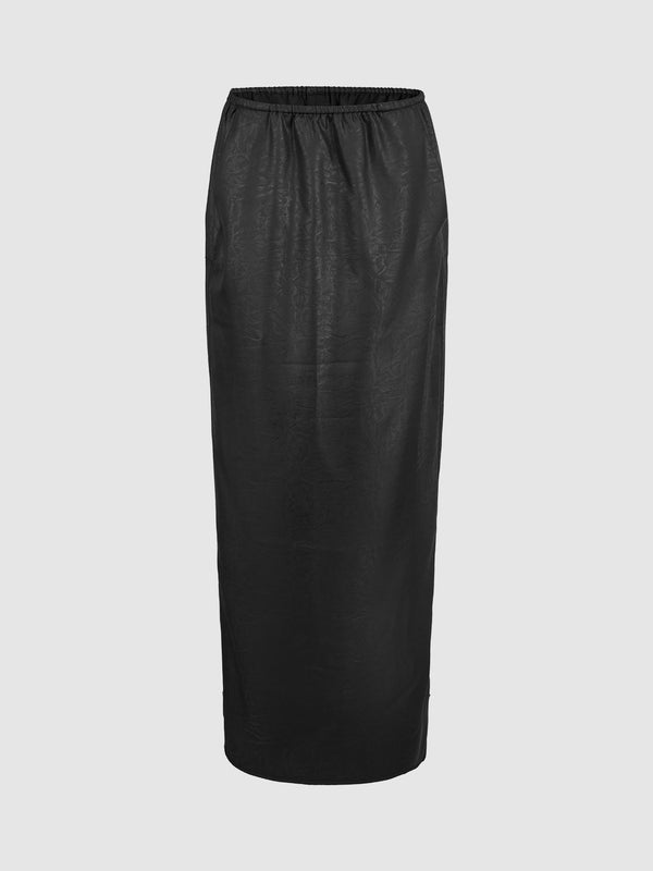 Midi Vegan Leather Straight Skirt