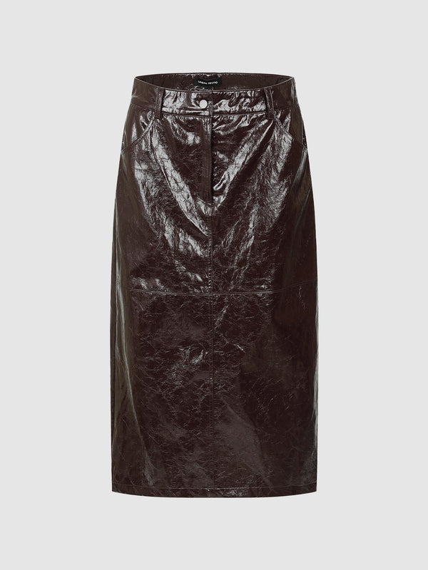 PU Straight Midi Skirts