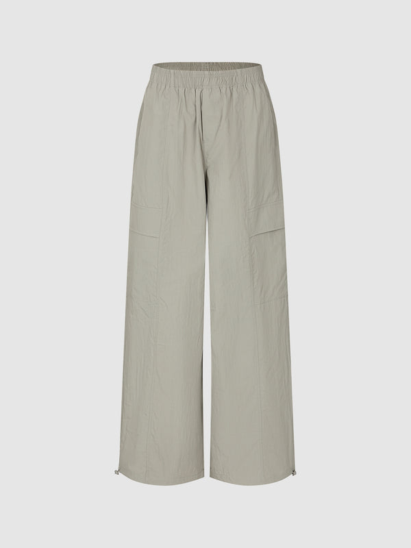 Textured Elastic Waist Wide-Leg Pants