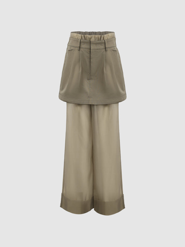 Skirt Layered Wide-Leg Pants