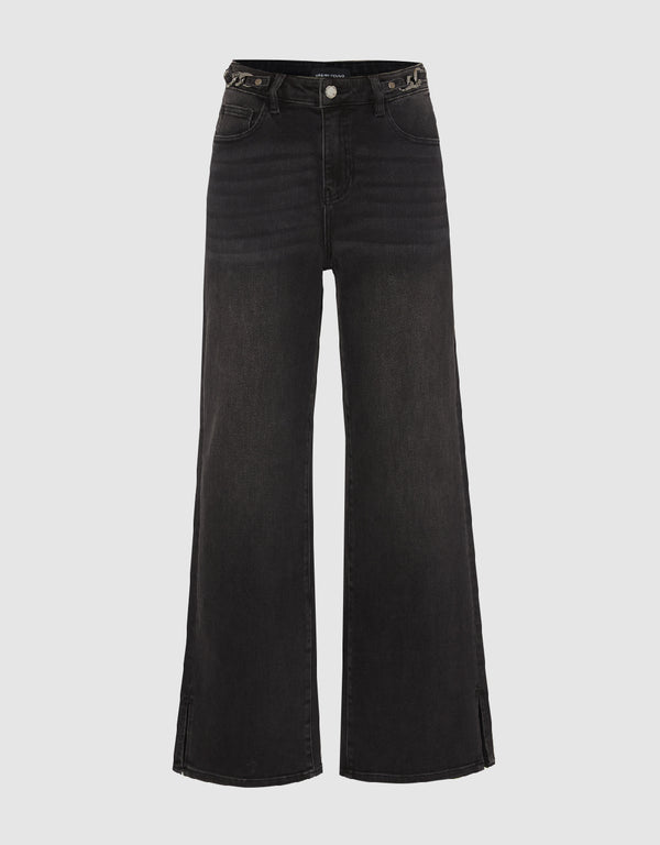 Split Hem Wide-Leg Jeans With Chain Décor