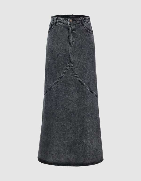 Midi Fishtail Denim Skirt