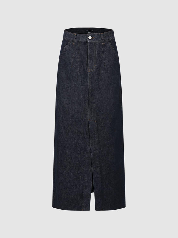 Split Hem Denim Midi Skirts