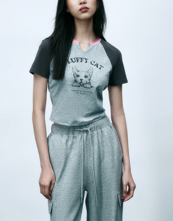 Fluffy Cat Printed T-Shirt