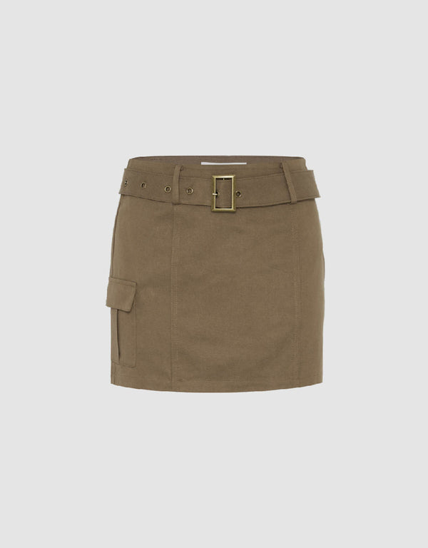 Mini Straight Skirt With Belt