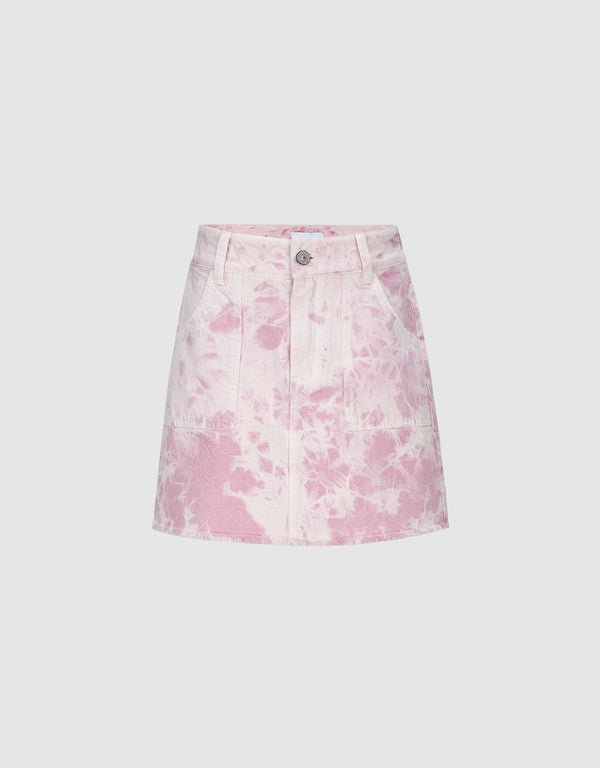 Printed Mini A-Line Denim Skirt