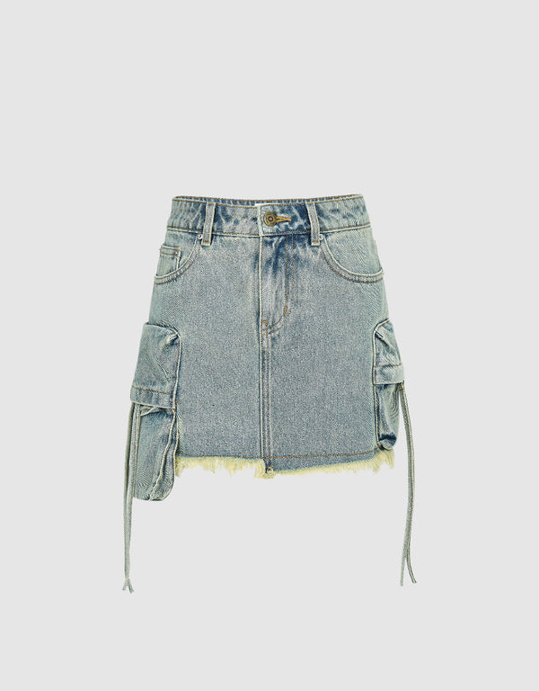 Raw Hem Mini Denim Skirt