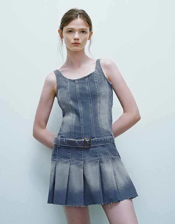 Sleeveless U Neck Denim Dress