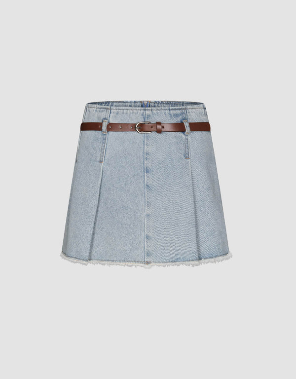 Raw Hem Mini A-Line Denim Skirt