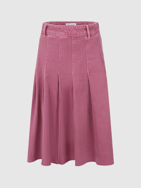 Pleated Midi Denim Skirt