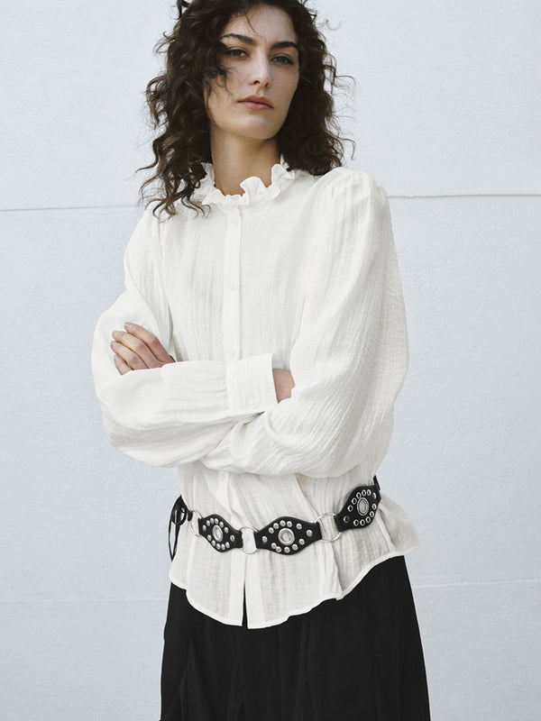 Ruffle Hem Long Sleeve Shirts