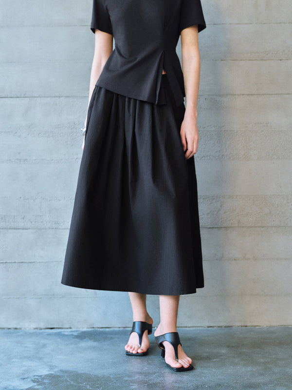 Elastic Waist Midi A-Line Skirt