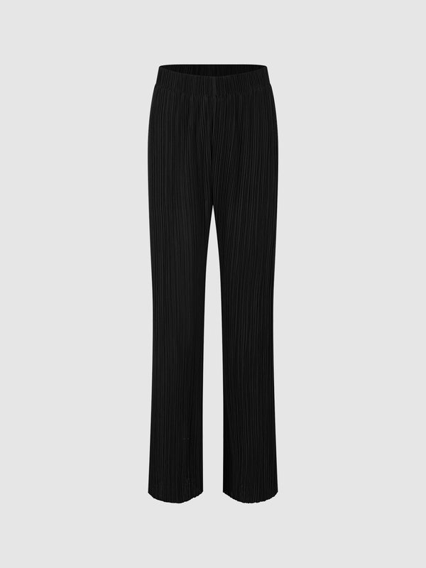 Textured Elastic Waist Straight Pants