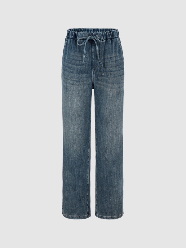 Drawstring Waist Loose Jeans