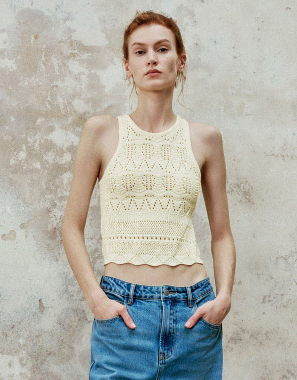 Crochet Crew Neck Knitted Tank Top