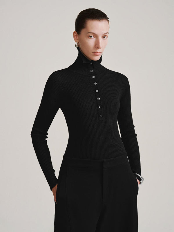 Mock Neck Long Sleeve Knitted T-Shirts