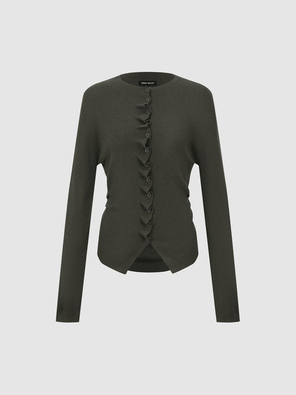Ruffle Trim Single Breasted Knitted Cardigans
