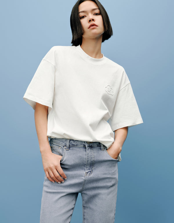 Cloud Embossed Crew Neck T-Shirt