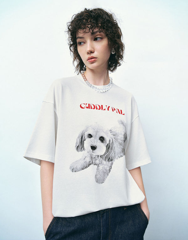 Dog Printed Crew Neck T-Shirt