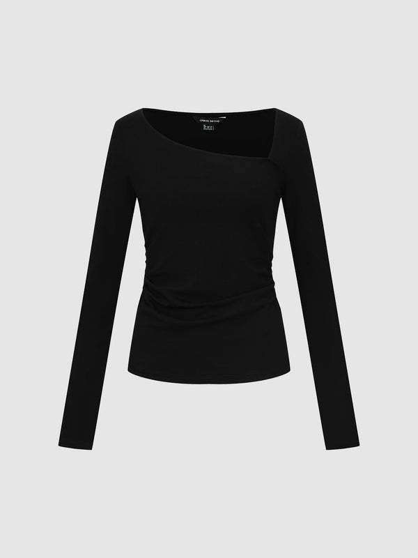 Asymmetric Square Neck Long Sleeve T-Shirts