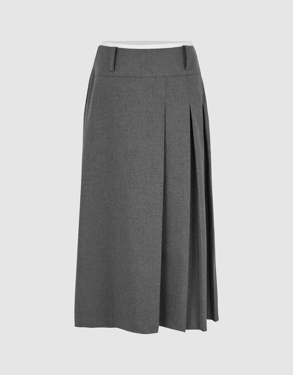 Pleated Midi A-Line Skirt