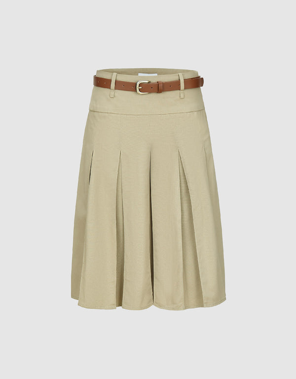 Pleated A-Line Skirt With Belt