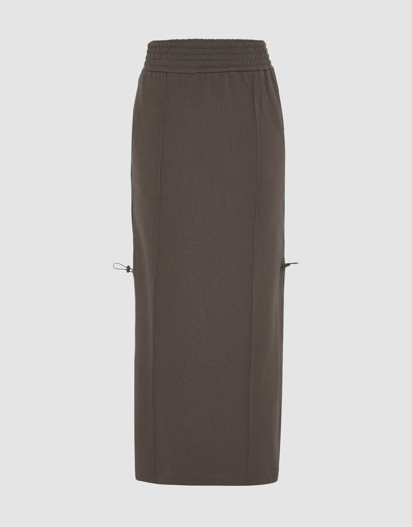 Elastic Waist Straight Midi Skirt