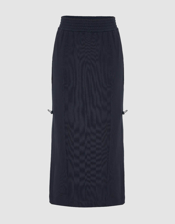 Elastic Waist Straight Midi Skirt