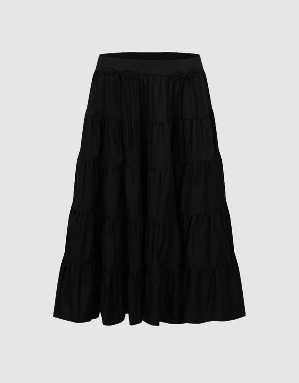 Elastic Waist Midi A-Line Skirt