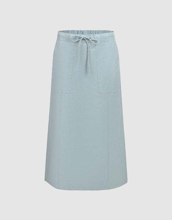Drawstring Waist Midi A-Line Skirt