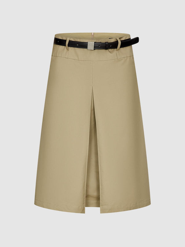 Belted Front Slit Midi Skirts