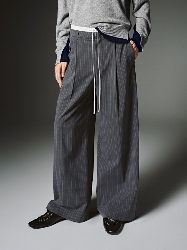 Drawstring Striped Wide Leg Pants