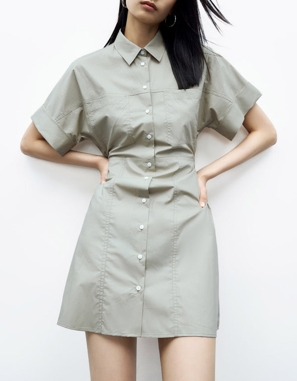 Lapel Straight Shirt Dress