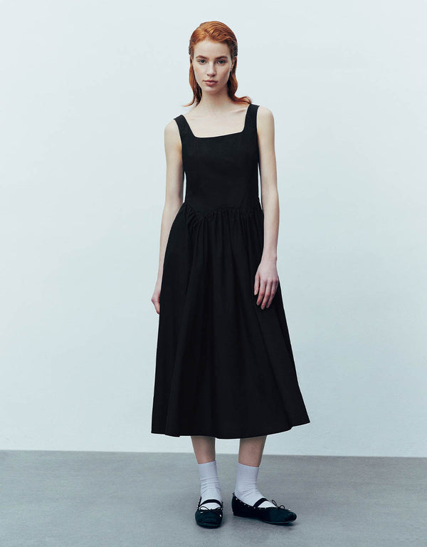 Sleeveless Square-cut Collar A-Line Dresses