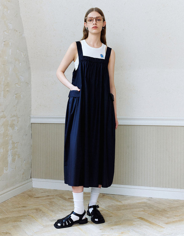 Sleeveless Square-cut Collar A-Line Dress