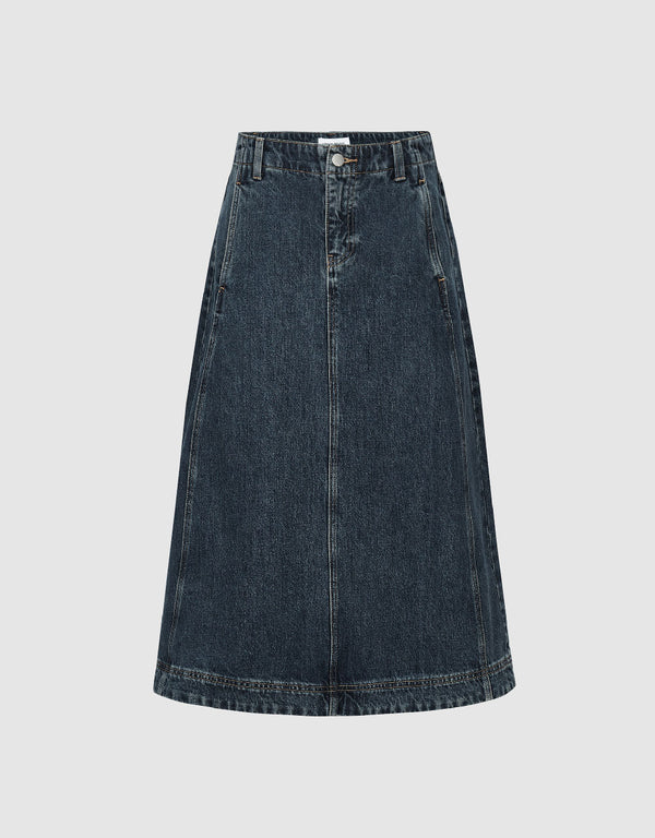 Midi A-Line Denim Skirt