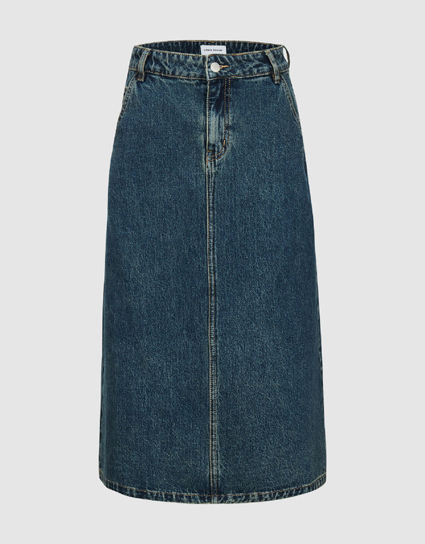 Midi A-Line Denim Skirt