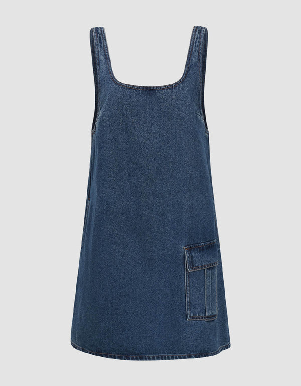 Sleeveless U Neck Denim Dress