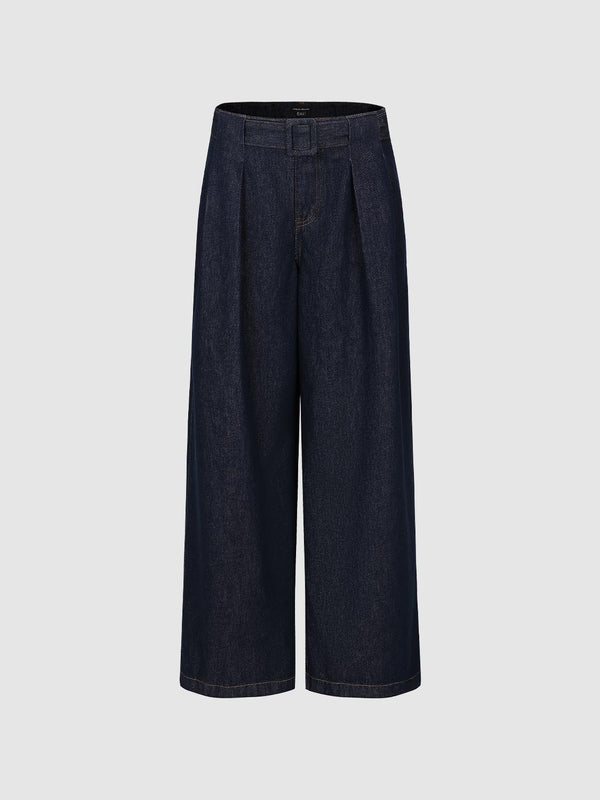 Pleated Wide Leg Jeans