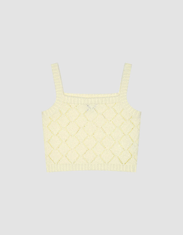 Sleeveless Square-Cut Collar Knitted T-Shirt