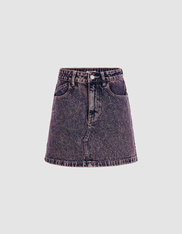 Distressed Mini Straight Denim Skirt