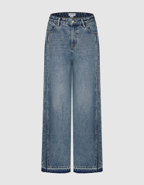 Raw Trim Wide-Leg Jeans