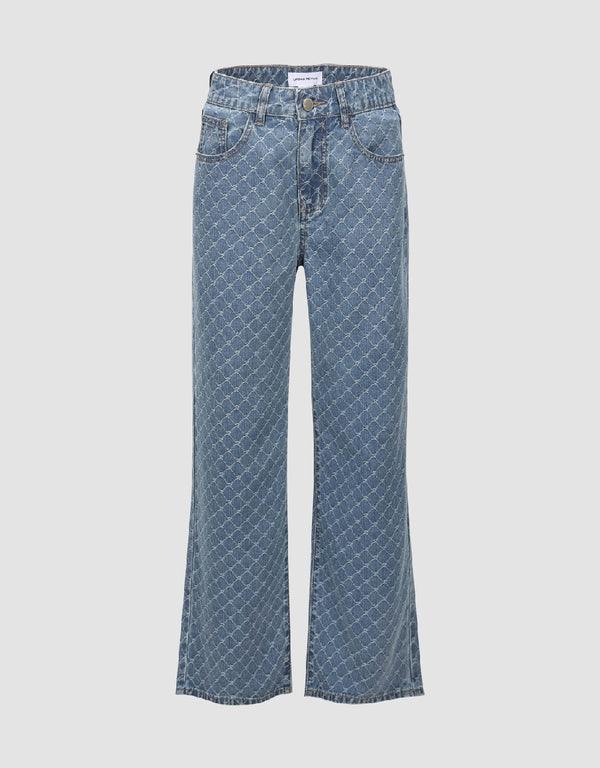 Argyle Printed Wide-Leg Jeans